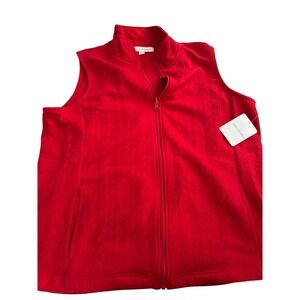 NWT Emily Daniels Red Cable Knit Sweater Vest Full Zip Mock Neck Women's Large